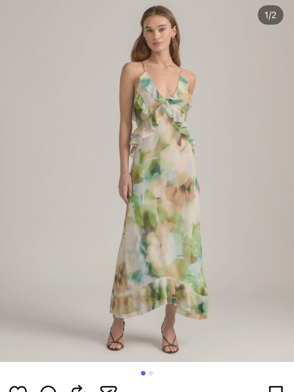 Favorite Daughter Watercolor Ruffle Maxi Dress - Green Multi color XS